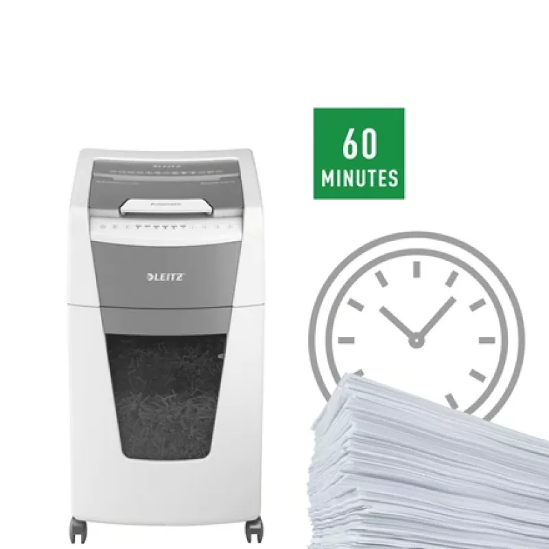 Leitz IQ Autofeed Office 300 Distruggidocumenti P5, taglio micro, 22 cm, 2 x 15 mm, 60 L, 700 fogli, 55 dB