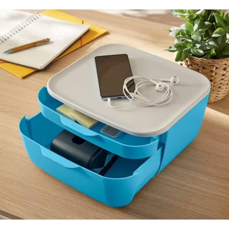 Leitz Cosy Cassettiera, 2 cassetti, polistirene (PS), blu, bianco, 1 pz., 251 mm, 143 mm