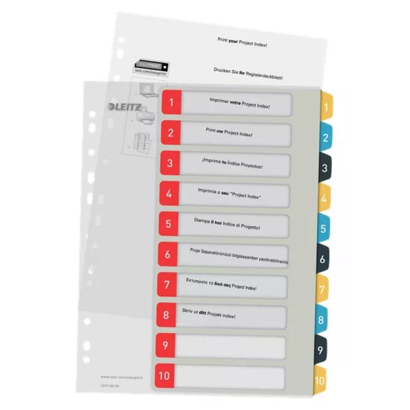 Leitz Cosy Indice numerico 1-10 stampabile, PP, indice numerico con linguette, polipropilene (PP), verticale, A4 Maxi, 245 mm, 305 mm