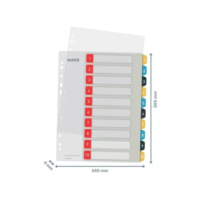 Leitz Cosy Indice numerico 1-10 stampabile, PP, indice numerico con linguette, polipropilene (PP), verticale, A4 Maxi, 245 mm, 305 mm