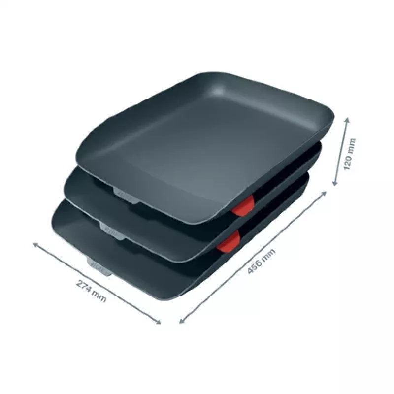 Leitz Cosy vassoio portadocumenti, set da 3 pezzi, polistirene (PS), nero, A4, A4, 274 mm, 456 mm