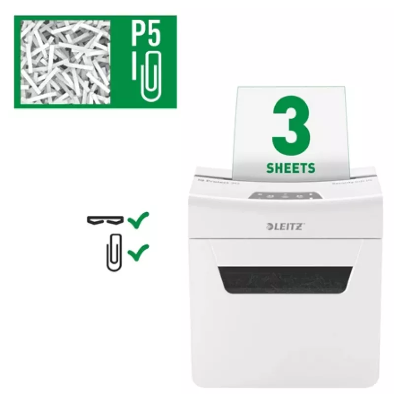Leitz IQ Protect Premium distruggidocumenti 3M P5, taglio micro, 2 x 15 mm, 10 L, 125 fogli, 55 dB, touch
