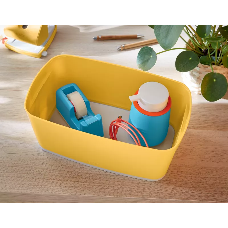 Leitz MyBox Cosy Small con coperchio, scatola contenitore, scatola contenitore, giallo, rettangolare, plastica, monocromatico, giallo