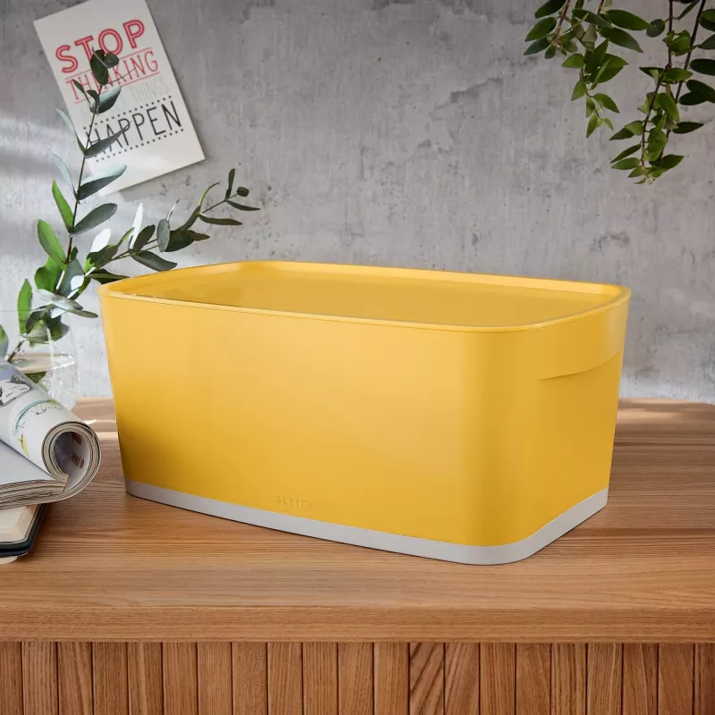 Leitz MyBox Cosy Small con coperchio, scatola contenitore, scatola contenitore, giallo, rettangolare, plastica, monocromatico, giallo