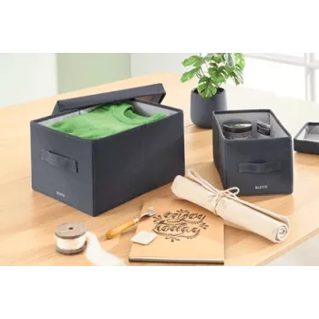 Leitz scatola contenitore in tessuto con coperchio, medium, confezione da 2, scatola contenitore, blu, rettangolare, tessuto, tinta unita, tessuto