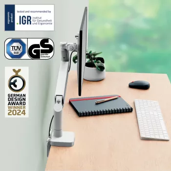 Leitz Ergo braccio salvaspazio per monitor singolo, morsetto/passacavo da scrivania, 9 kg, 43,2 cm (17