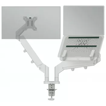 Leitz Ergo braccio salvaspazio per doppio monitor e laptop, morsetto/passacavo, 9 kg, 33 cm (13