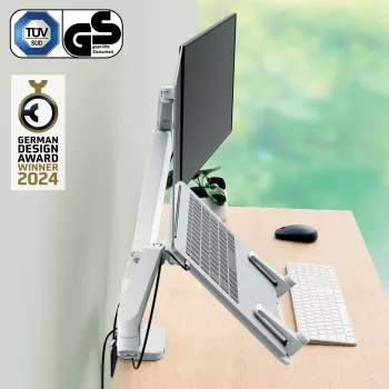 Leitz Ergo braccio salvaspazio per doppio monitor e laptop, morsetto/passacavo, 9 kg, 33 cm (13