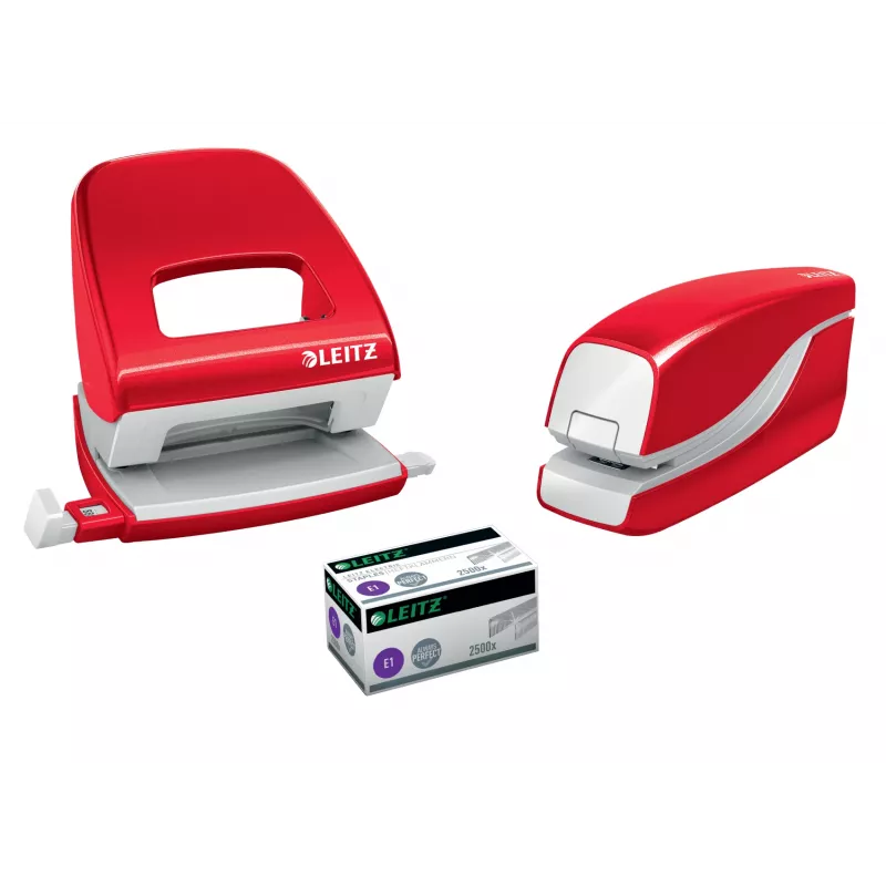 Leitz cucitrice a batteria WOW 5566, 10 fogli, clinch standard, 1 cm, plastica, rosso, batteria