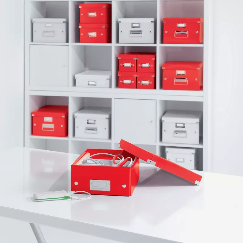 Leitz Box Click & Store WOW Cube Large scatola portaoggetti, scatola portaoggetti, rosso, rettangolare, cartone, monocolore, interni