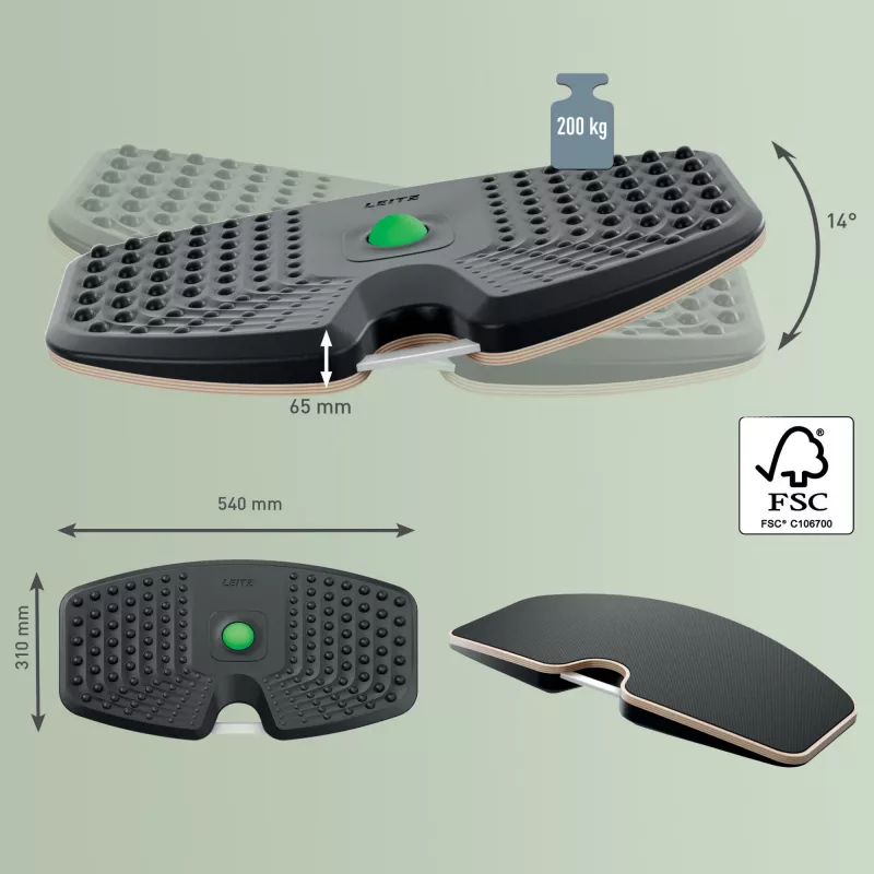 Leitz Ergo Active balance board, balance board, grigio scuro, 200 kg, -14 - 14°, 540 mm, 310 mm