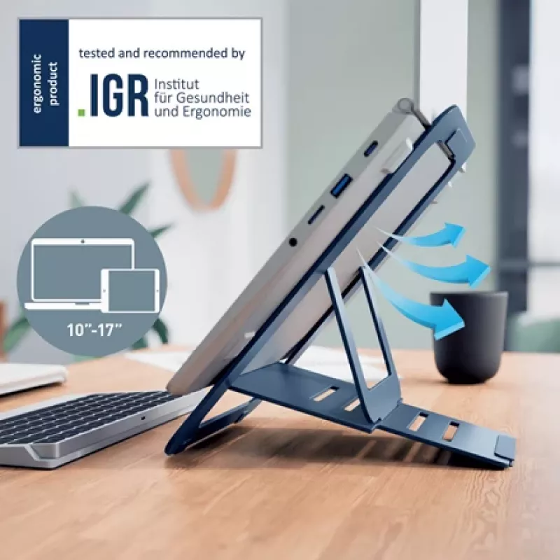 Leitz Ergo supporto per laptop regolabile in altezza in alluminio Ultra-Flat, braccio per laptop e tablet, grigio scuro, alluminio, 25,4 cm (10 inch), 43,2 cm (17 inch), 25,4 cm (10 inch)