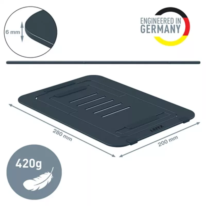 Leitz Ergo supporto per laptop regolabile in altezza in alluminio Ultra-Flat, braccio per laptop e tablet, grigio scuro, alluminio, 25,4 cm (10 inch), 43,2 cm (17 inch), 25,4 cm (10 inch)