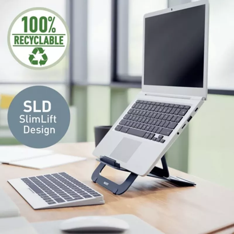 Leitz Ergo supporto per laptop regolabile in altezza in alluminio Ultra-Flat, braccio per laptop e tablet, grigio scuro, alluminio, 25,4 cm (10 inch), 43,2 cm (17 inch), 25,4 cm (10 inch)