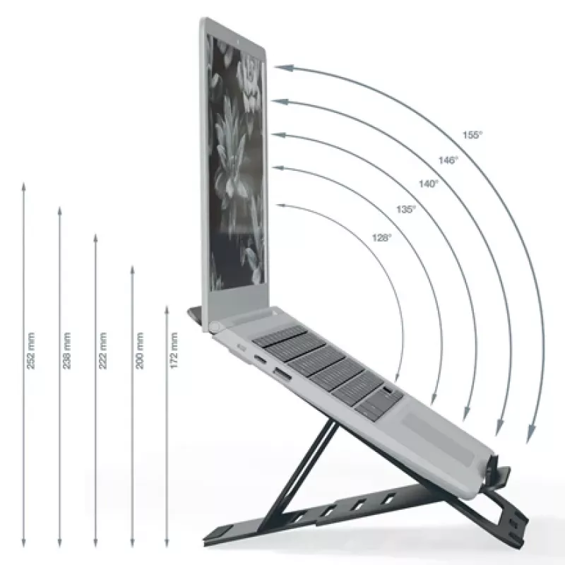 Leitz Ergo supporto per laptop regolabile in altezza in alluminio Ultra-Flat, braccio per laptop e tablet, grigio scuro, alluminio, 25,4 cm (10 inch), 43,2 cm (17 inch), 25,4 cm (10 inch)
