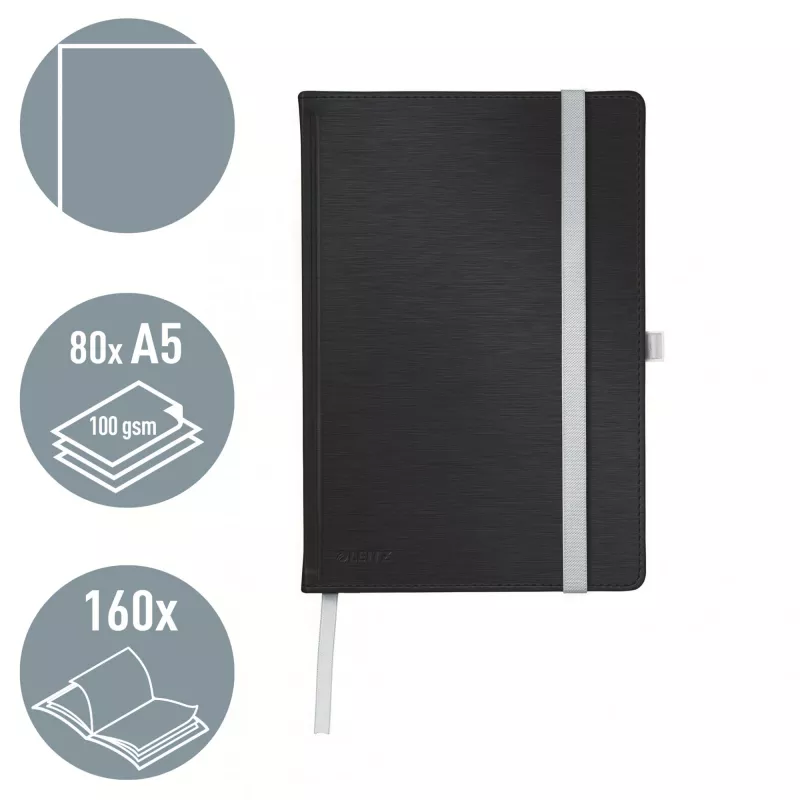 Leitz Style quaderno A5 bianco con copertina rigida, monocromatico, nero, A5, 80 fogli, 100 g/m², copertina rigida