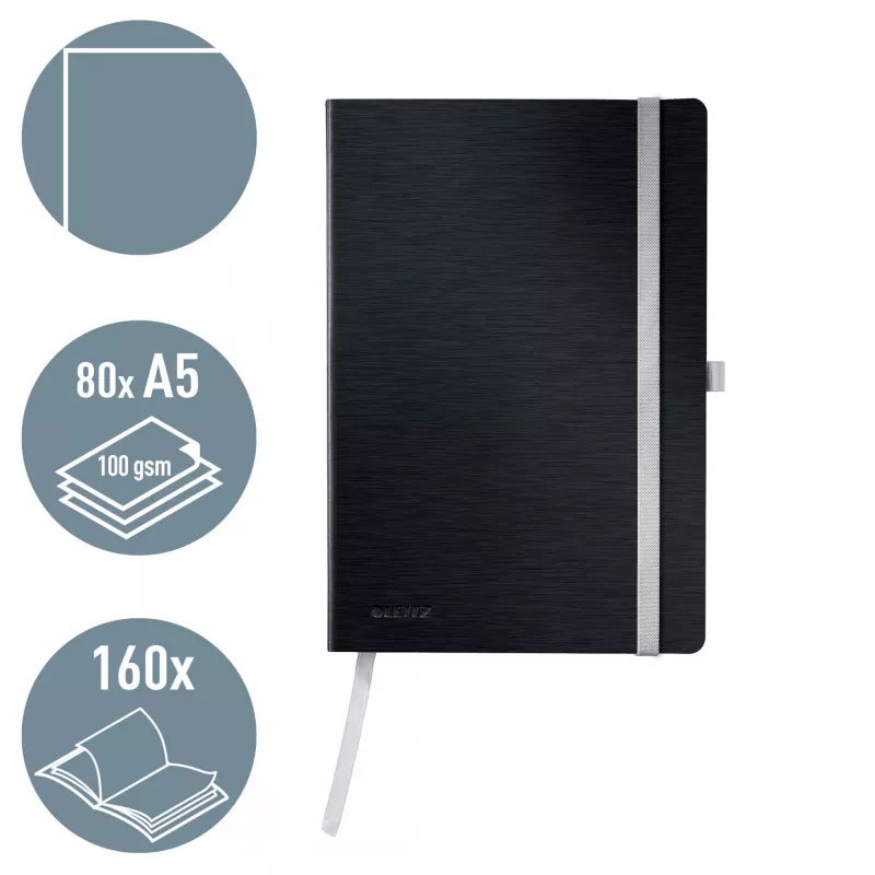 Leitz Style quaderno A5 bianco con copertina morbida, monocromatico, nero, A5, 80 fogli, 100 g/m², copertina morbida