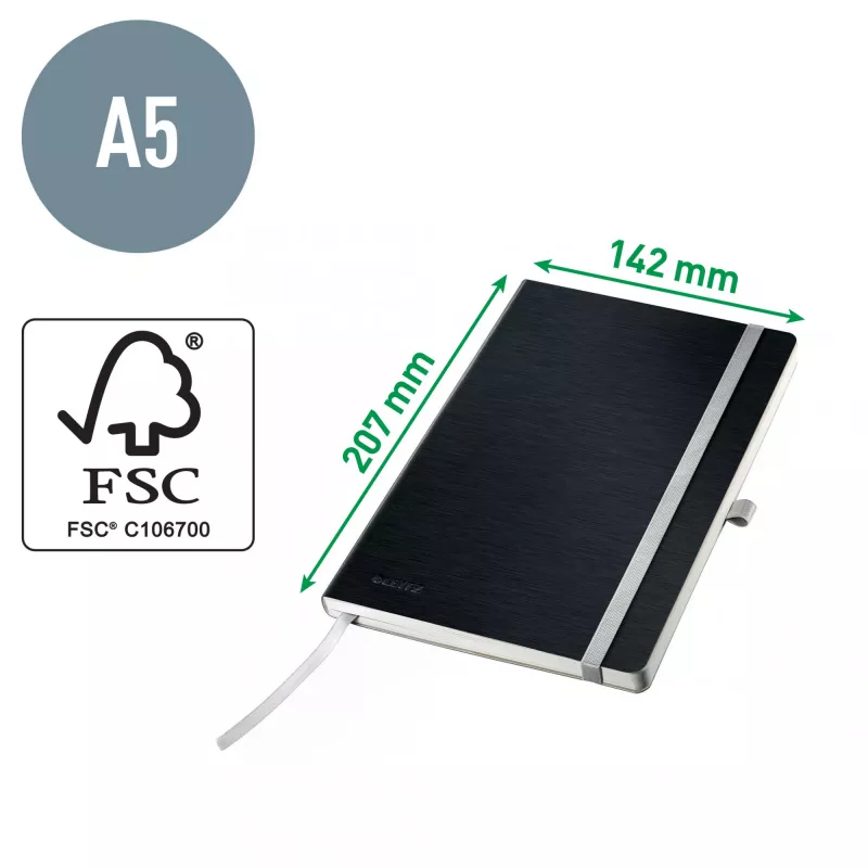 Leitz Style quaderno A5 bianco con copertina morbida, monocromatico, nero, A5, 80 fogli, 100 g/m², copertina morbida