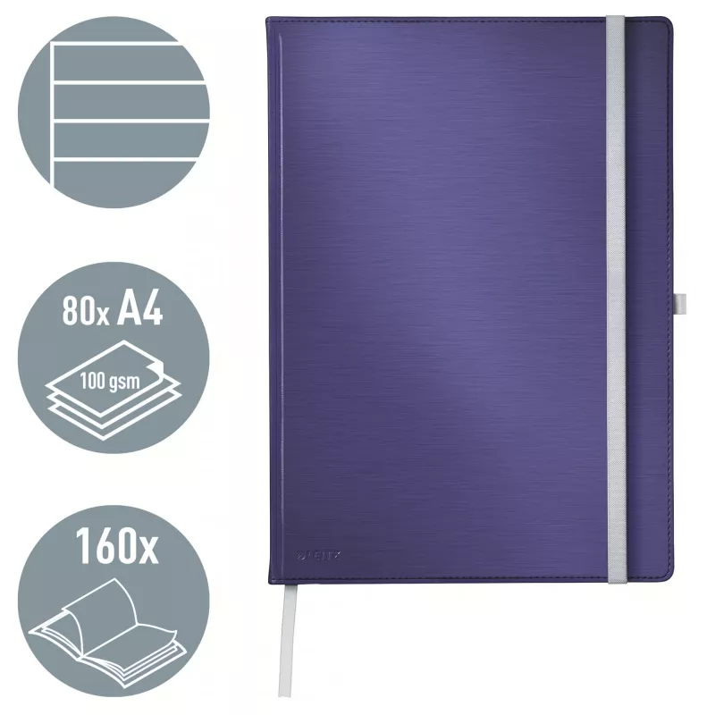 Leitz Style quaderno A4 a righe con copertina rigida, monocromatico, blu, A4, 80 fogli, 100 g/m², carta a righe