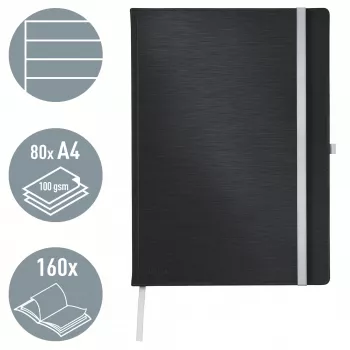 Leitz Style quaderno A4 a righe con copertina rigida, monocromatico, nero, A4, 80 fogli, 100 g/m², carta a righe