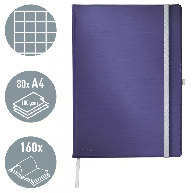 Leitz Style quaderno A4 a quadretti con copertina rigida, monocromatico, blu, A4, 80 fogli, 100 g/m², carta a quadretti