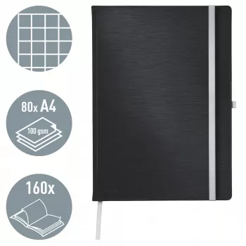 Leitz Style quaderno A4 a quadretti con copertina rigida, monocromatico, nero, A4, 80 fogli, 100 g/m², carta a quadretti