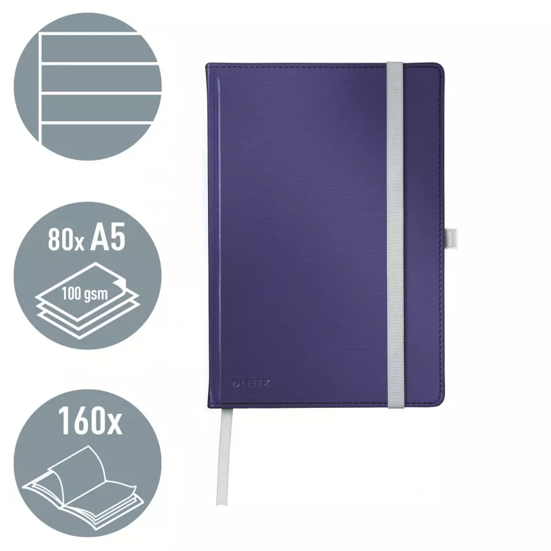 Leitz Style quaderno A5 a righe con copertina rigida, monocromatico, blu, A5, 80 fogli, 100 g/m², carta a righe