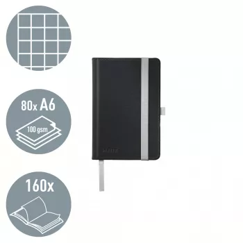 Leitz Style quaderno A6 a quadretti con copertina rigida, monocromatico, nero, A6, 80 fogli, 100 g/m², carta a quadretti