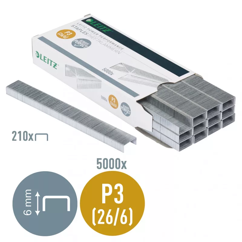 Leitz graffe P3 26/6 confezione da 5000 pezzi, confezione di graffe, 26/6, 6 mm, 210 graffe, cucitura, 26/6