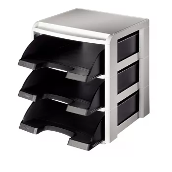 Leitz vassoio portadocumenti Rack Plus 3 scomparti, plastica, nero, A4, A4, 3 cassetti, lettere
