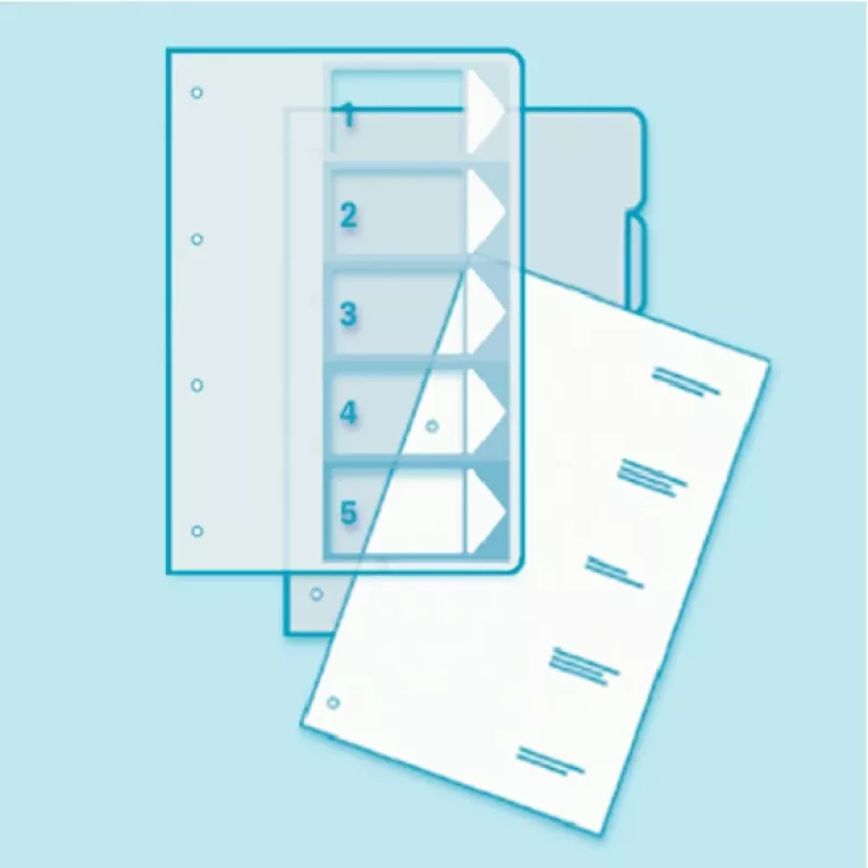 Leitz indice stampabile PC, PP, extra largo, indice numerico, polipropilene (PP), blu, verde, arancione, rosso, giallo, 245 mm, 2 mm, 305 mm