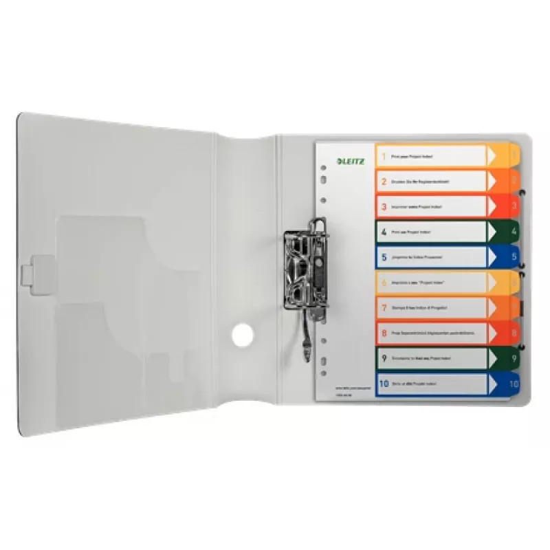 LEITZ indice in plastica, numeri, A4 extra largo, 1-10, stampabile PC, trasparente con linguette colorate, PP, 10 pezzi (1293-00-00)