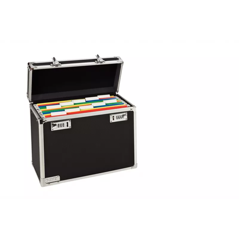 Leitz cartella portadocumenti mobile richiudibile A4, nero, cromo, plastica, lucchetto a combinazione, 15 L, 366 mm, 165 mm