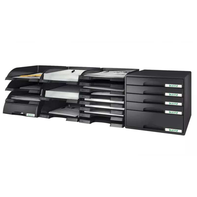 Leitz Vassoio portadocumenti Plus, plastica, nero, A4, 242 x 330 x 60 mm, 255 mm, 357 mm