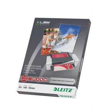 Leitz iLAM Ultra-Premium Glossy A3 pellicole per laminazione con UDT, 175 micron, 100 pezzi