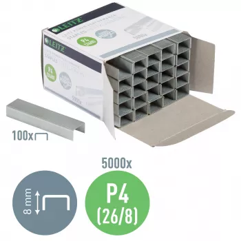 Leitz punti Power Performance P4 26/8 scatola da 5000 pezzi, confezione di punti, 26/8, 8 mm, 100 punti, fissaggio, 26/8