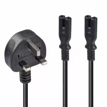 Lindy 2,5 m cavo prolunga con spina UK Type G a 2x IEC C7 splitter, nero