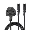 Lindy 2,5 m cavo prolunga con spina UK tipo G a 2x IEC C7 splitter, nero