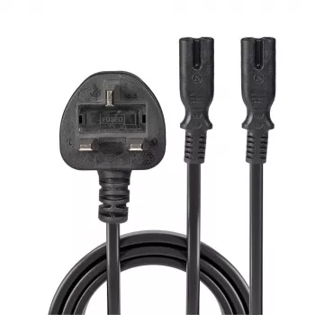 Lindy 2,5 m cavo prolunga con spina UK Type G a 2x IEC C7 splitter, nero