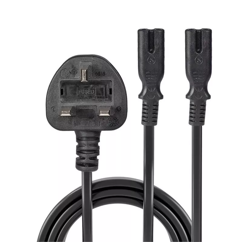 Lindy 2,5 m cavo prolunga con spina UK tipo G a 2x IEC C7 splitter, nero