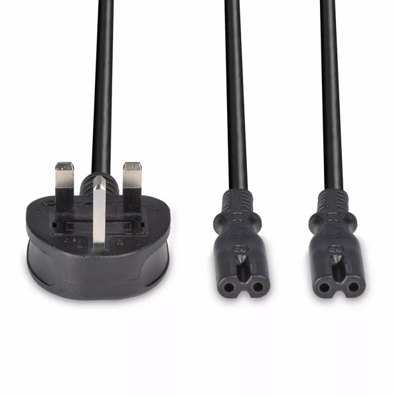 Lindy 2,5 m cavo prolunga con spina UK tipo G a 2x IEC C7 splitter, nero
