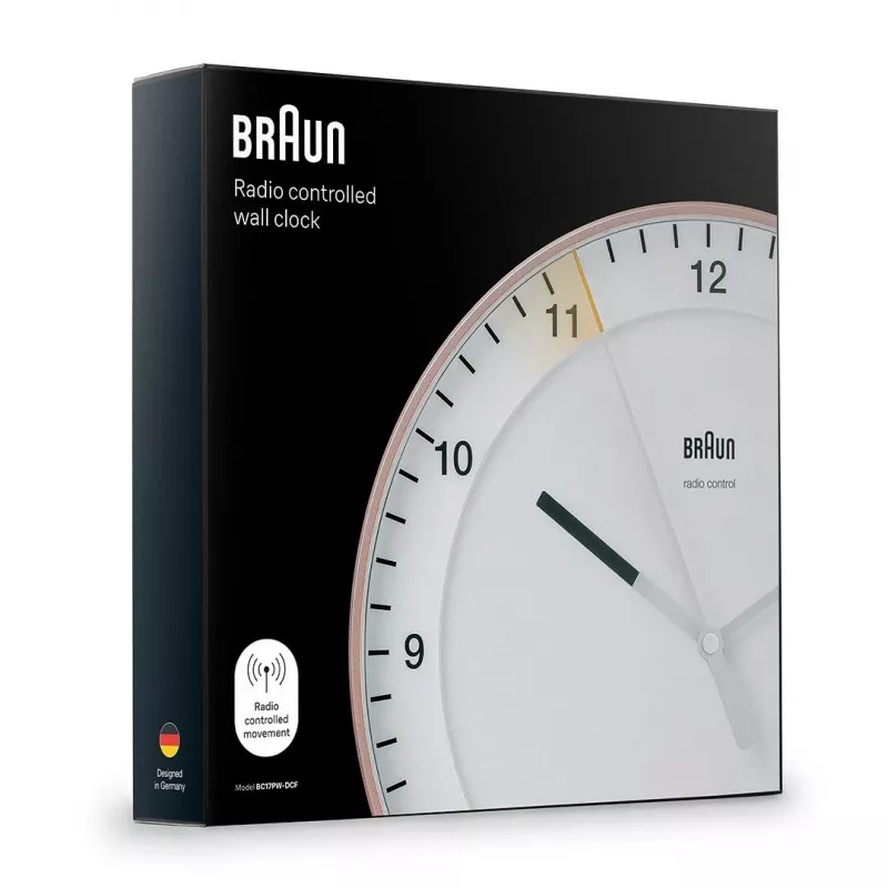 Orologio da parete BRAUN BC 17 PW DCF — orologio radiocontrollato DCF analogico, rosa e bianco