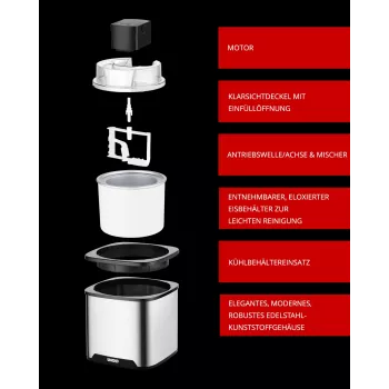 Unold gelatiera Gelato 1,5 L, gelatiera tradizionale, 1,5 L, 1 ciotole, nero, acciaio inox, 30 min, LCD