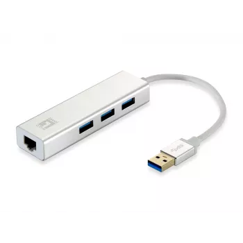 LevelOne adattatore di rete Gigabit USB, hub USB, cablato, USB, Ethernet, 1000 Mbit/s, argento, bianco