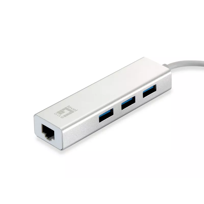 LevelOne adattatore di rete Gigabit USB, hub USB, cablato, USB, Ethernet, 1000 Mbit/s, argento, bianco