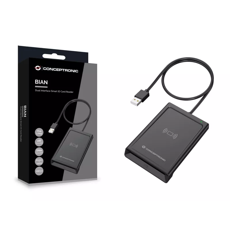 Conceptronic BIAN11B lettore di smart card dual-interface, USB 2.0, Near Field Communication (NFC), 1 m, nero, 100 g