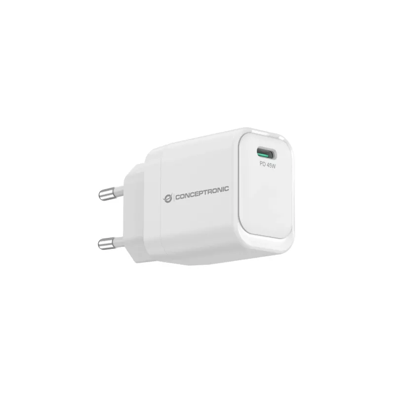CONCEPTRONIC ALTHEA19W45 caricabatterie GaN USB-C PD 1 porta 45W con PPS, PD 3.0, 100–240V, bianco