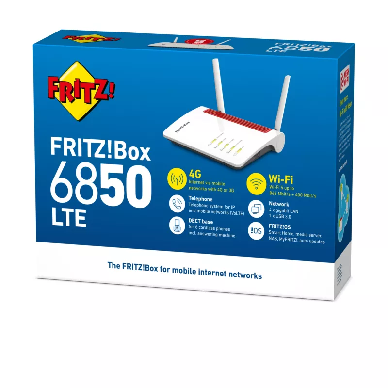Box FRITZ 6850 LTE router WLAN Gigabit Ethernet dual band (2,4 GHz / 5 GHz) 4G bianco