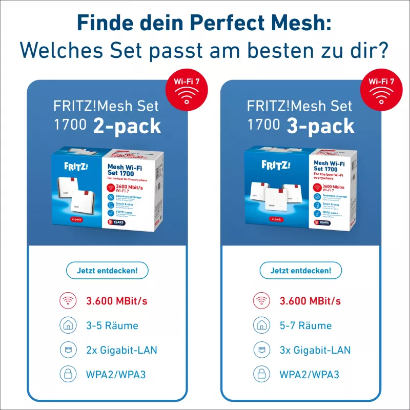 Mesh Set wireless FRITZ 1700 confezione da 3, bianco, antenne interne