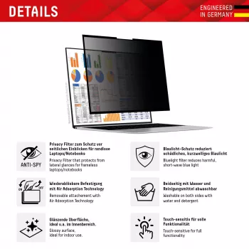 Displex PRIVACY SAFE filtro privacy rimovibile a 2 vie per laptop 13,3 pollici (16:10)
